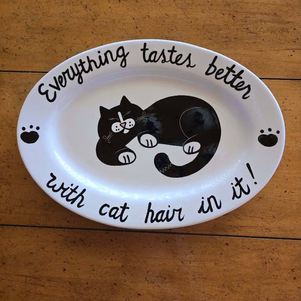 New Whimsical Ceramic Tuxedo Cat Lover Platter
